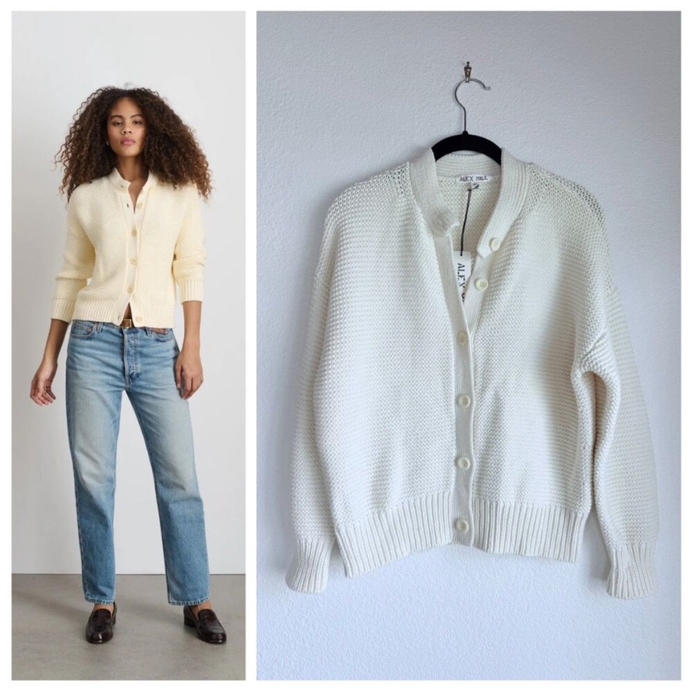 NWT Alex Mill Women's Nico 100% Cotton Chunky Knit Cardigan in Ivory Size Small
